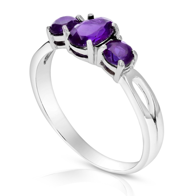 Shop Vir Jewels 1.20 Cttw 3 Stone Purple Amethyst Ring In .925 Sterling Silver Oval And Round