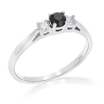 Vir Jewels 1 Cttw 3 Stone Black And White Diamond Engagement Ring In 14k White Gold In Silver