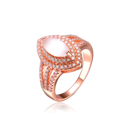 Shop Genevive Sterling Sivlver Rose Gold Plated Cubic Zirconia Coctail Ring In Pink