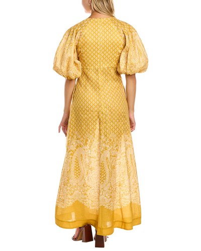 Shop Zimmermann Jude Linen Midi Dress In Yellow