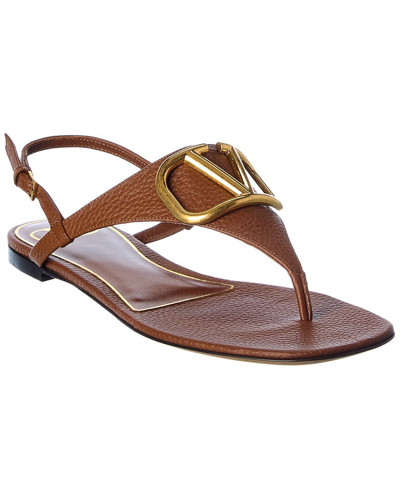 Shop Valentino Vlogo Grainy Leather Sandal In Brown