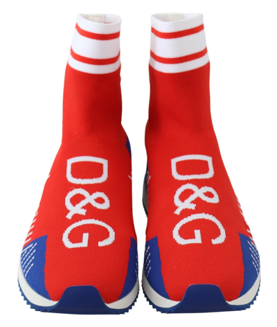 Shop Dolce & Gabbana Blue Sorrento Logo Sneakers Socks Men's Shoes In Red