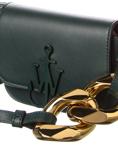Shop Jw Anderson Chain Nano Anchor Leather Crossbody In Green