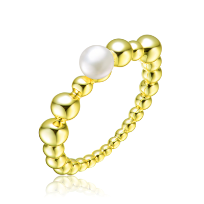 Shop Genevive Sterling Silver Gold Plated 4.5mm Fresh Water Pearl Ring In Yellow