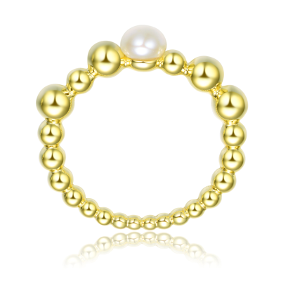 Shop Genevive Sterling Silver Gold Plated 4.5mm Fresh Water Pearl Ring In Yellow