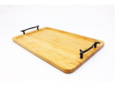 Shop Berghoff Bamboo Tray With Wrought Iron Handles, 15.5" In Green