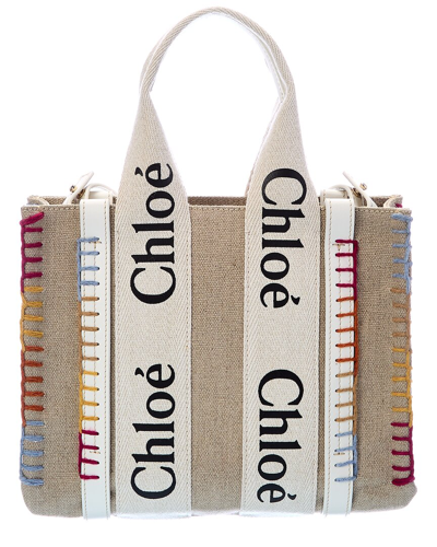 Shop Chloé Chloe Woody Small Canvas & Leather Tote In Multi