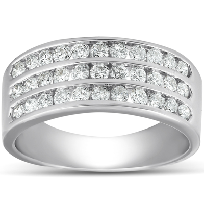 Pompeii3 1 Ct Tdw Three Row Channel Set Diamond Wedding Ring 10k White Gold Band In Silver