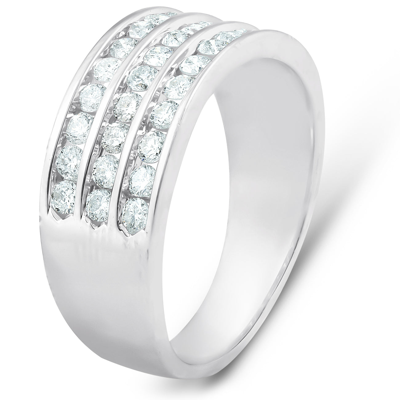Pompeii3 1 Ct Tdw Three Row Channel Set Diamond Wedding Ring 10k White Gold Band In Silver