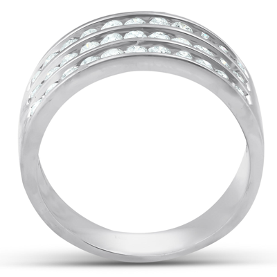Pompeii3 1 Ct Tdw Three Row Channel Set Diamond Wedding Ring 10k White Gold Band In Silver