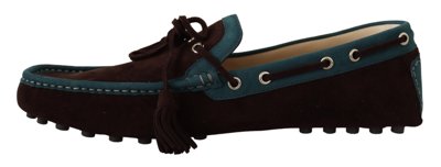 Shop Dolce & Gabbana Blue Suede Leather Loafer Men's Shoes In Brown