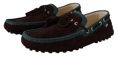 Shop Dolce & Gabbana Blue Suede Leather Loafer Men's Shoes In Brown