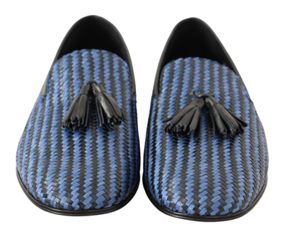 Shop Dolce & Gabbana Woven Leather Tassel Loafers Men's Shoes In Blue