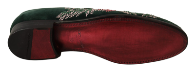 Shop Dolce & Gabbana Velvet Floral Embroidery Loafers Men's Shoes In Green