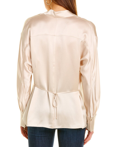 Shop Vince Tie Back Silk Pajama Blouse In White
