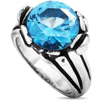 King Baby Silver And Blue Topaz Floral Pattern Ring In Multi
