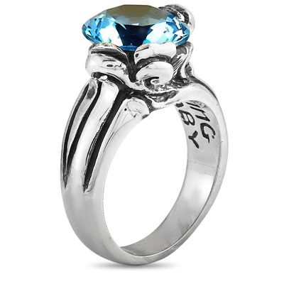 King Baby Silver And Blue Topaz Floral Pattern Ring In Multi