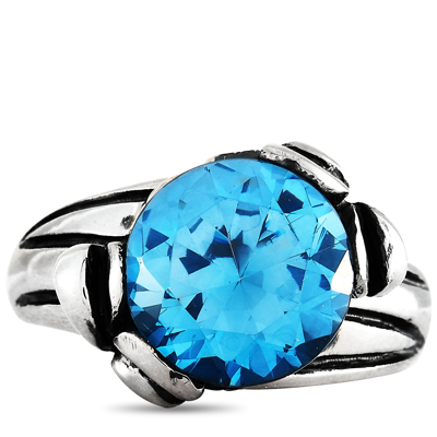 King Baby Silver And Blue Topaz Floral Pattern Ring In Multi
