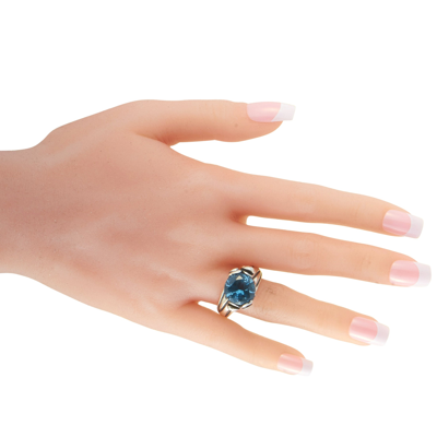 King Baby Silver And Blue Topaz Floral Pattern Ring In Multi