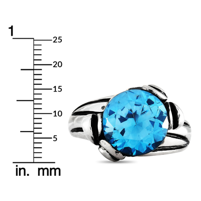 King Baby Silver And Blue Topaz Floral Pattern Ring In Multi