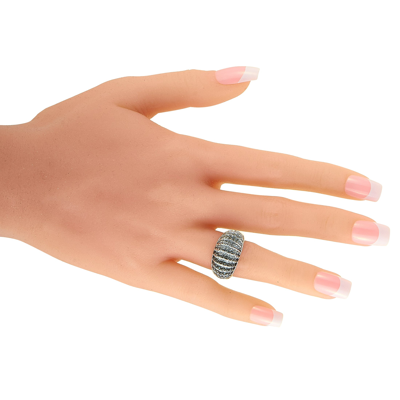 Swarovski Luxury Rhodium-plated Stainless Steel Black And Clear  Crystals Ring In Multi