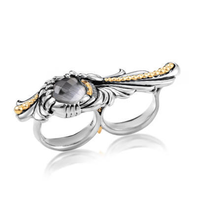 Shop Stephen Webster Jewels Verne Silver Cat's Eye & Quartz Double Finger Ring