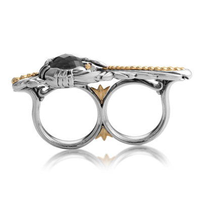 Shop Stephen Webster Jewels Verne Silver Cat's Eye & Quartz Double Finger Ring