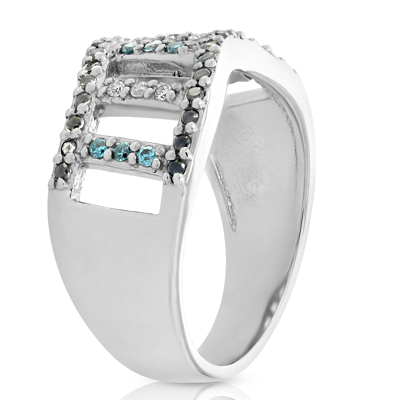 Vir Jewels 0.35 Cttw Black, Blue And White Diamond Wedding Band Ring 10k White Gold In Silver