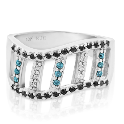 Vir Jewels 0.35 Cttw Black, Blue And White Diamond Wedding Band Ring 10k White Gold In Silver