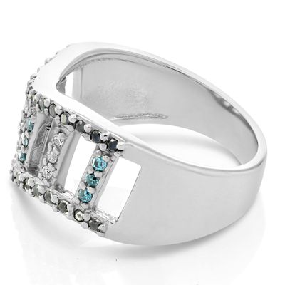 Vir Jewels 0.35 Cttw Black, Blue And White Diamond Wedding Band Ring 10k White Gold In Silver