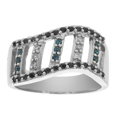 Vir Jewels 0.35 Cttw Black, Blue And White Diamond Wedding Band Ring 10k White Gold In Silver