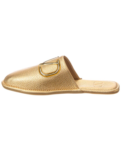 Shop Valentino Vlogo Grainy Leather Slipper In Gold