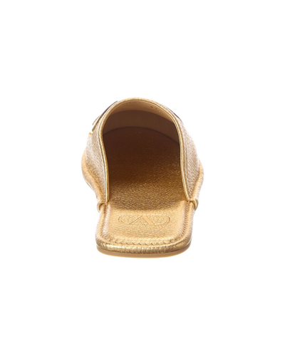 Shop Valentino Vlogo Grainy Leather Slipper In Gold