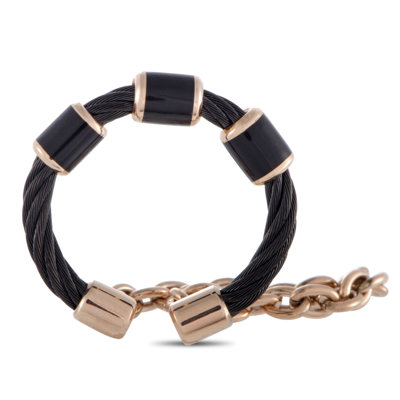Shop Charriol St. Tropez Stainless Steel Pink And Black Pvd Black Enamel Cable And Chain Band Ring In Silver