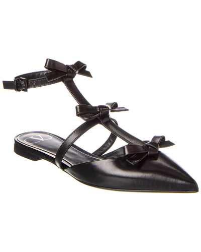 Shop Valentino French Bows Leather Flat In Black