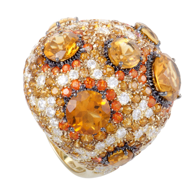 Shop Roberto Coin 18k Yellow Gold Orange Citrine And Topaz And Diamond Cocktail Ring In Multi