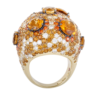 Shop Roberto Coin 18k Yellow Gold Orange Citrine And Topaz And Diamond Cocktail Ring In Multi