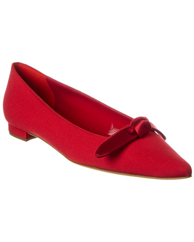 Shop Manolo Blahnik Papiro Silk Flat In Red