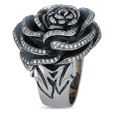 Shop King Baby Silver And White Cubic Zirconia Rose Ring In Black