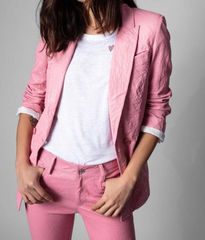 Shop Zadig & Voltaire Visko Cuir Froisse Jacket In Flamant In Pink