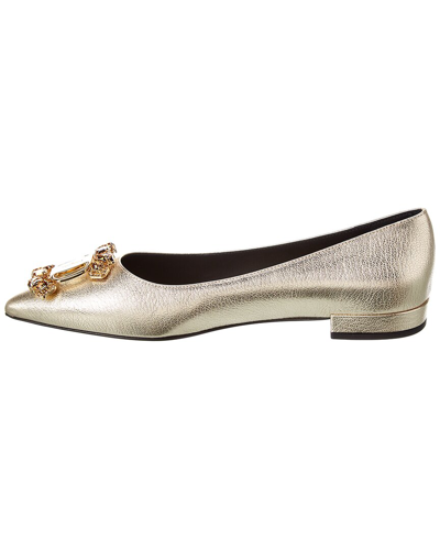 Shop Ferragamo Salvatore  Hailey Leather Flat In Gold