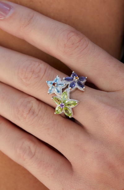 Savvy Cie Jewels Sterling Multi Gem Floret Rg In Silver