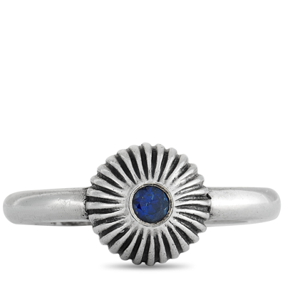 Shop King Baby Silver And Blue Sapphire Ribbed Sphere Ring