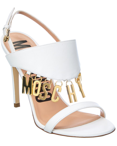Shop Moschino Logo Lettering Leather Sandal In White