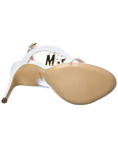 Shop Moschino Logo Lettering Leather Sandal In White