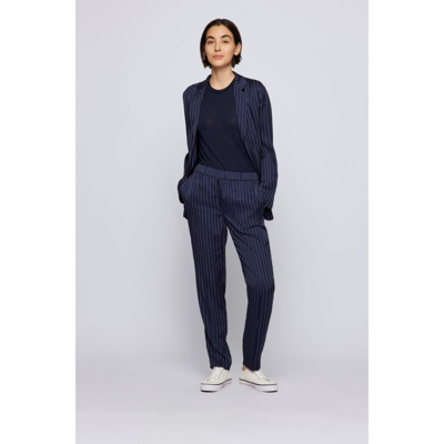 Shop Hugo Boss - Relaxed Fit Trousers In Pinstripe Fabric With Cropped Length In Grey