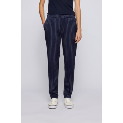 Shop Hugo Boss - Relaxed Fit Trousers In Pinstripe Fabric With Cropped Length In Grey