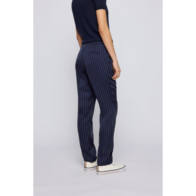 Shop Hugo Boss - Relaxed Fit Trousers In Pinstripe Fabric With Cropped Length In Grey