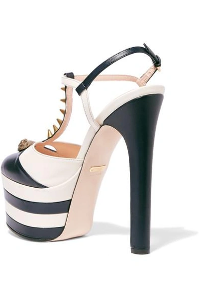 Shop Gucci Striped Leather Platform Pumps