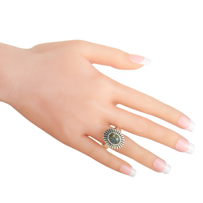 Shop King Baby Small Starburst Concho Silver And Spotted Turquoise Ring In White